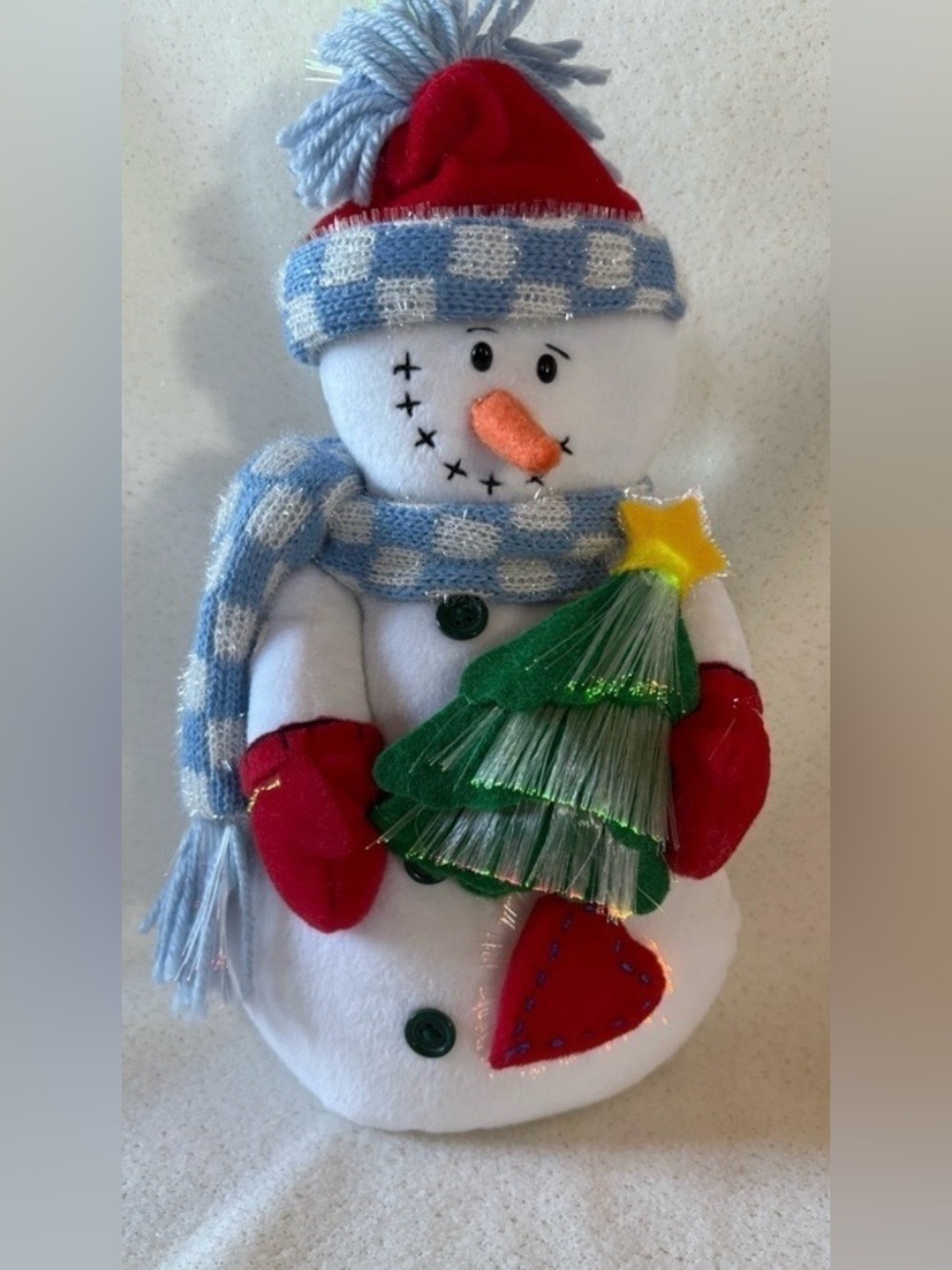 Unbranded Glowing Christmas Plushie Fiber Optic Snowman Holding Christmas Tree